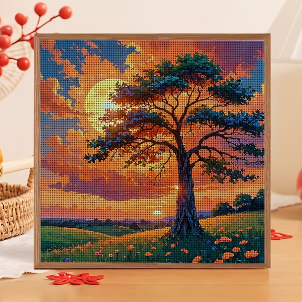 Frameless Stitch Print Kit, Unique Sunset Flower Wild Pattern