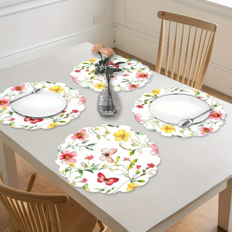 E-shop 4 lebendige Schmetterling- und Blumen-Tischsets - 15 Zoll Polyester, rutschfest, hitzebeständig, maschinenwaschbare Platzsets für Restaurant,