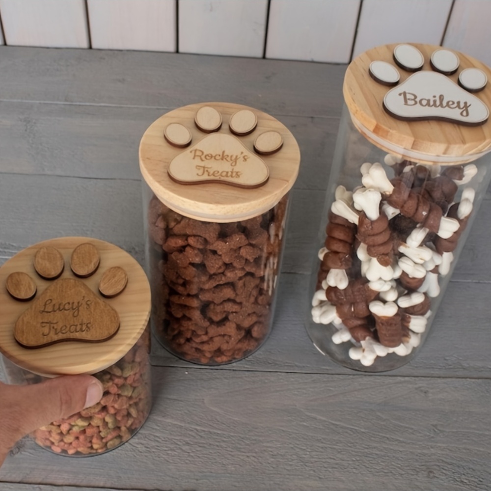 Customized Engraved Dog Food Container with Wooden Lid