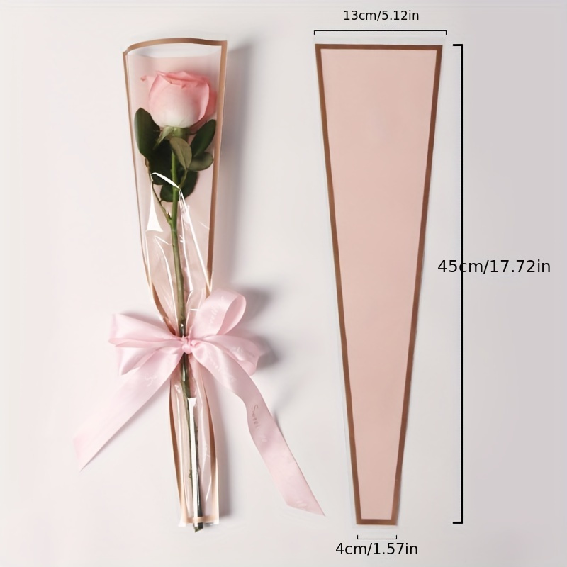 Image of 20pcs Easy Golden-rimmed Single Flower Packaging Bag, Transparent Waterproof Packaging Bag, Make Your Flowers More Beautiful
