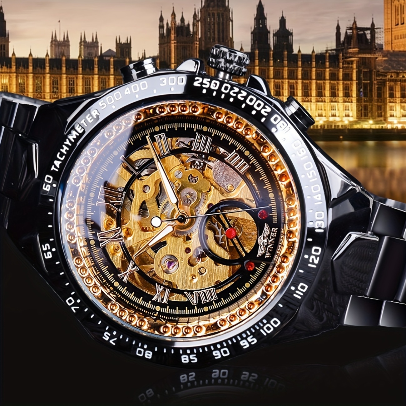 Mechanical Sport Design Bezel Men's Watch, Hollow Dial