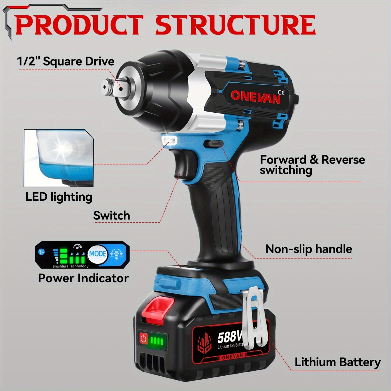 1800N.m Brushless Electric Wrench with 3-Speed Adjustable Settings