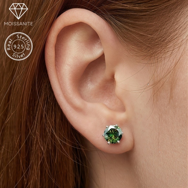 1/2/3 Carat Classic Green Round Cut Moissanite Earrings