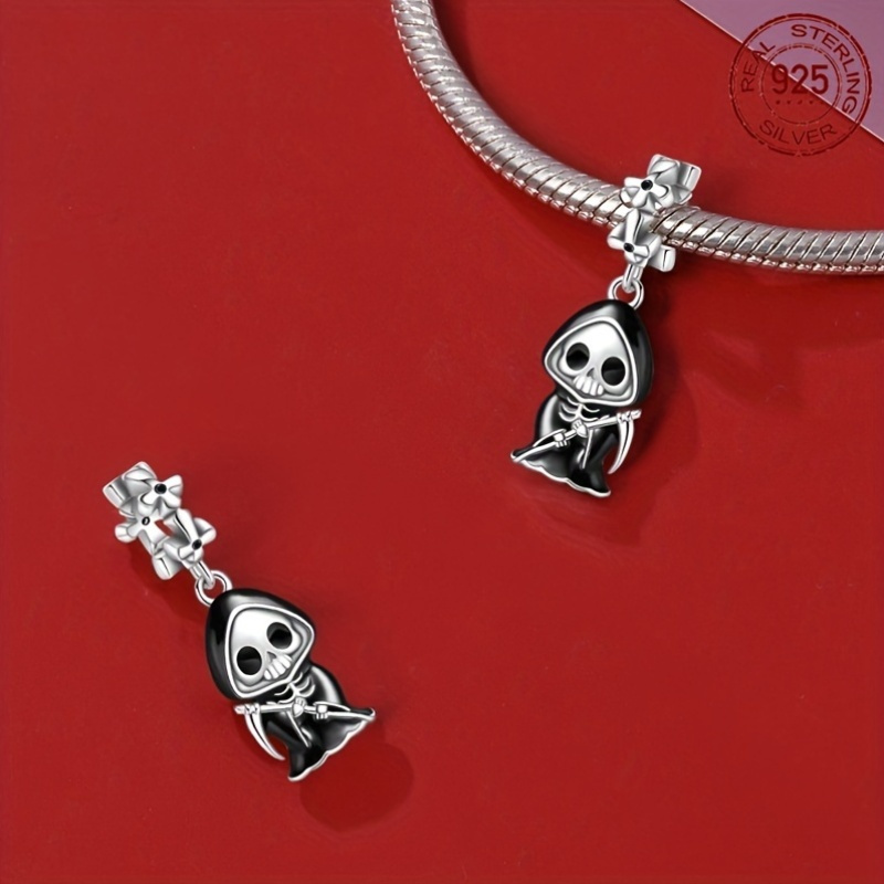 925 Sterling Silver Grim Reaper Charm Bead