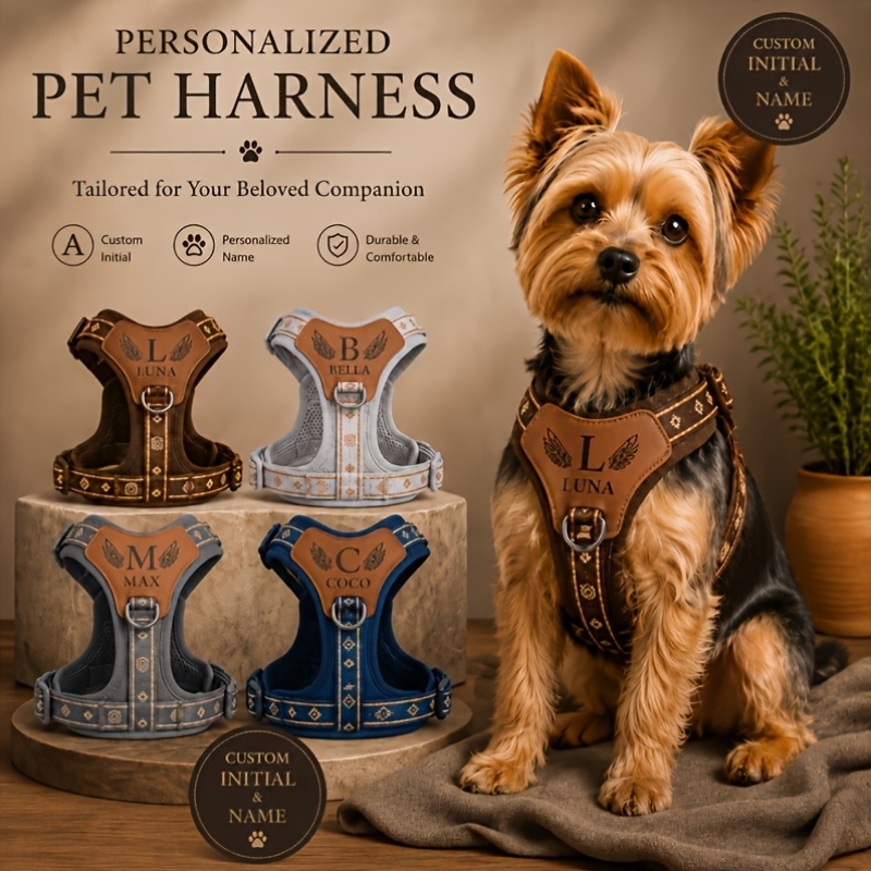 Custom Pet Name and Initial Uppercase Dog Harness, Soft Breathable Vest