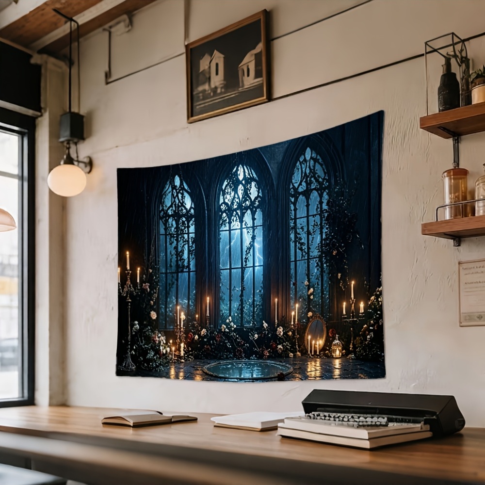 Gothic Cathedral Stormy Night Photography Backdrop