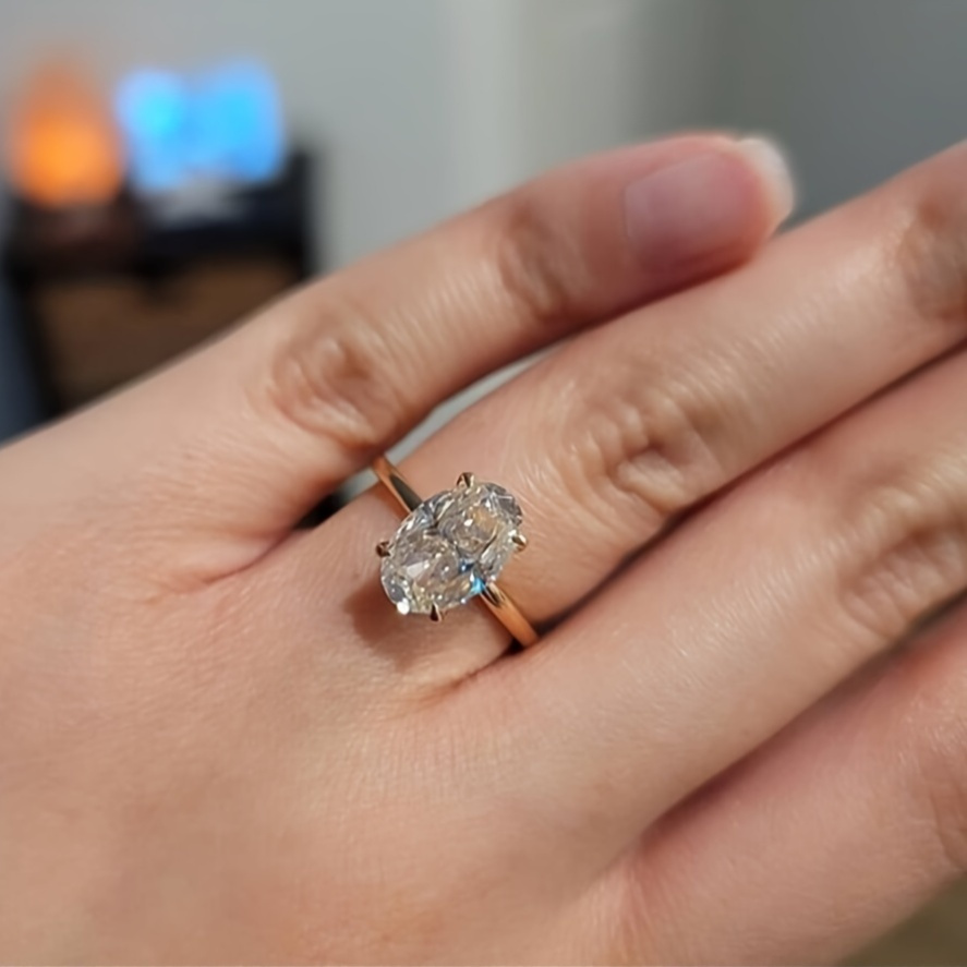 Golden S925 Silver Ring with Oval Claw Setting