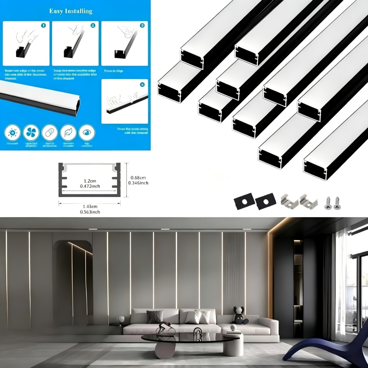10pcs Set of 1-Meter U-Shaped Light Tracks with Diffuser Covers