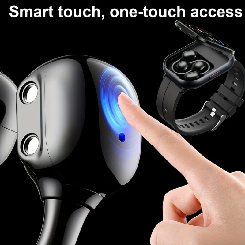 AI Voice Assistant High-Definition Touch Screen - Clip-On 2-in-1 Wireless Earphones Smartwatch, Multifunctional Smart Watch, Sedentary Reminder/Music Control