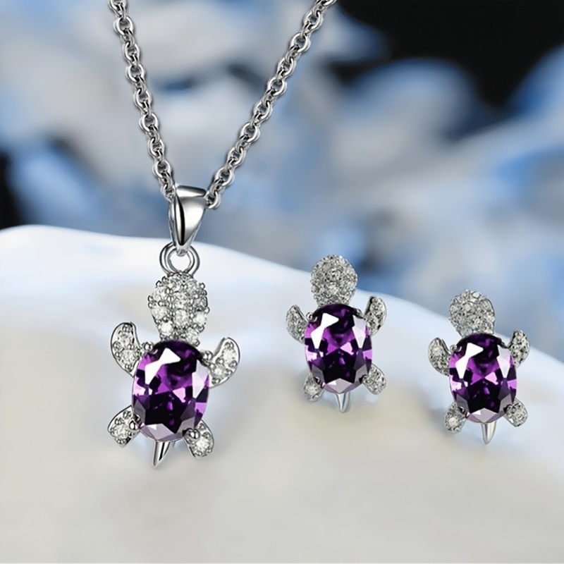 3pcs Synthetic Zirconia Turtle Necklace Earring Set for Various Occasions