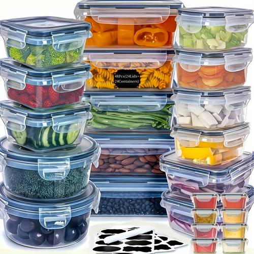 24 40 48pcs food storage container fresh keeping boxes easy to secure lids 12 20 24 lids 12 20 airtight plastic containers for food suitable for pantry travel outdoor picnics kitchen organization additions with labels marke