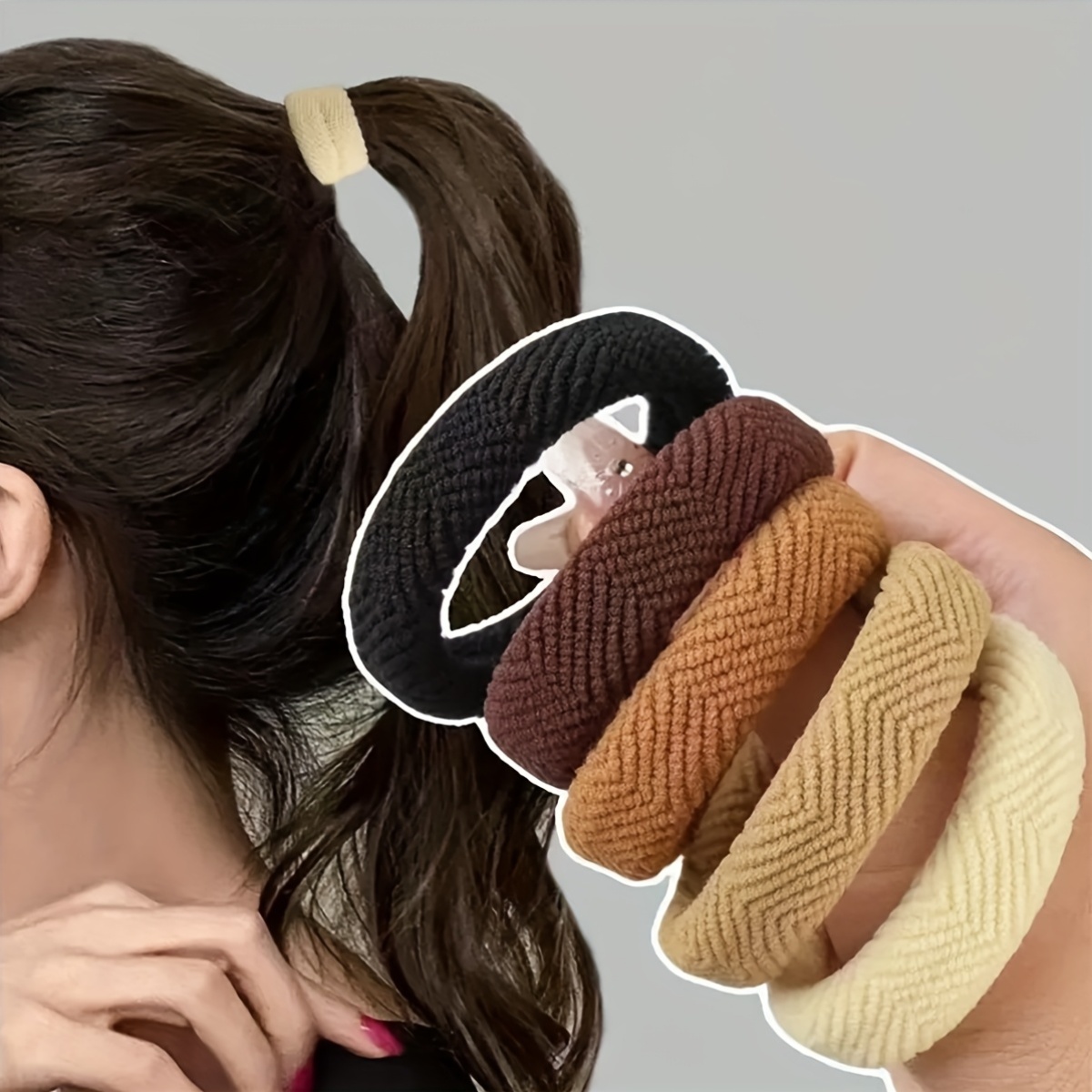 10pcs bohemian style striped high   hair ties thick seamless stretchy rubber bands for ponytails updos vibrant colors   beige ponytail holders   durable hairbands