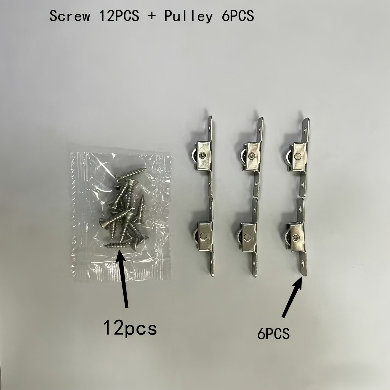 E-shop 18-teiliges, robustes, leises Metallkugellager-Schiebesystem mit 6 Rollen und 12 Schrauben - Komplette Schiebetür-Hardware-Komponenten für