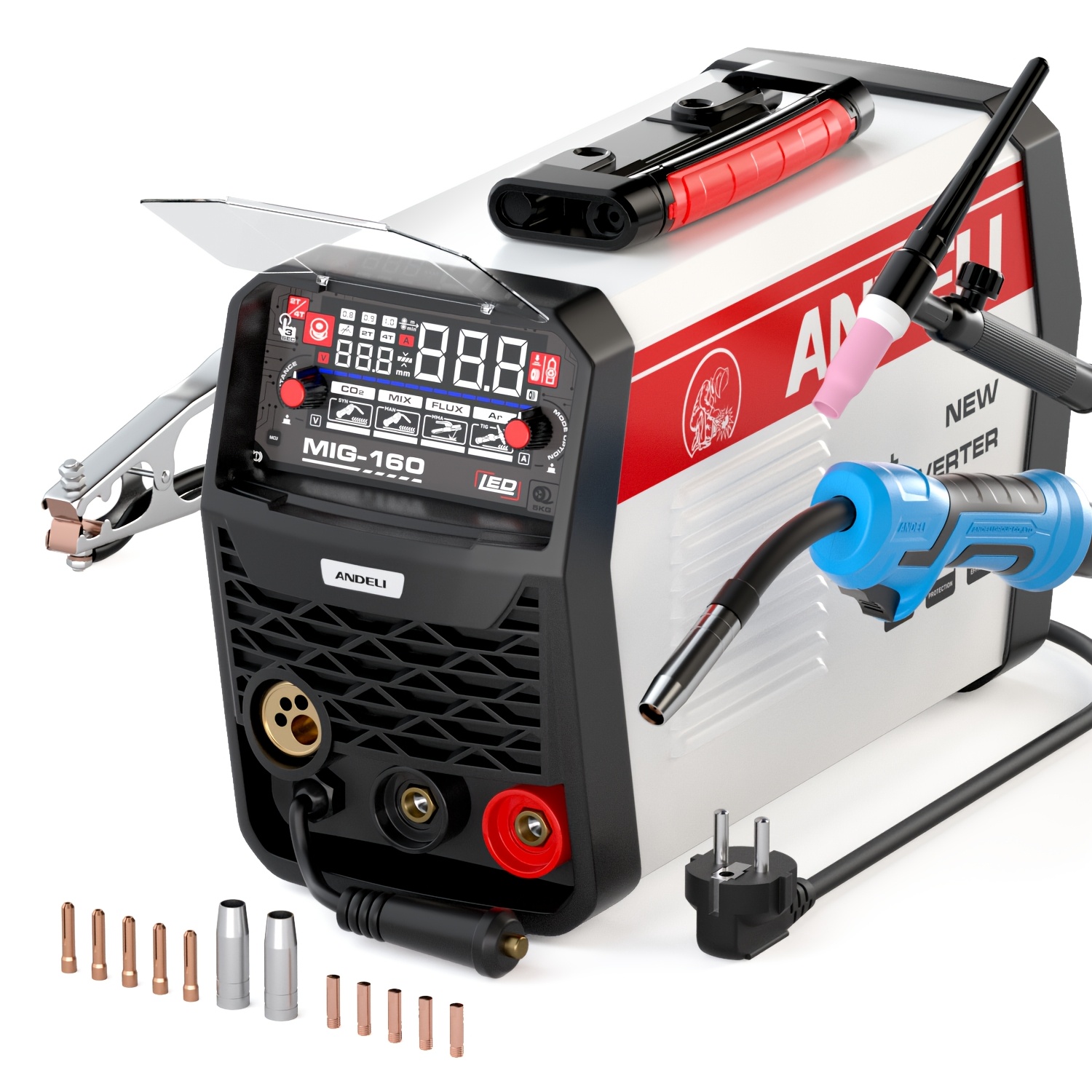 Image of Andeli Mig Welding Machine 160a, Gas/, Gas Mig/flux Mig/lift Tig/stick 4-in-1 Multifunction Mig Welder With Igbt Inverter Technology Mig-160 Air