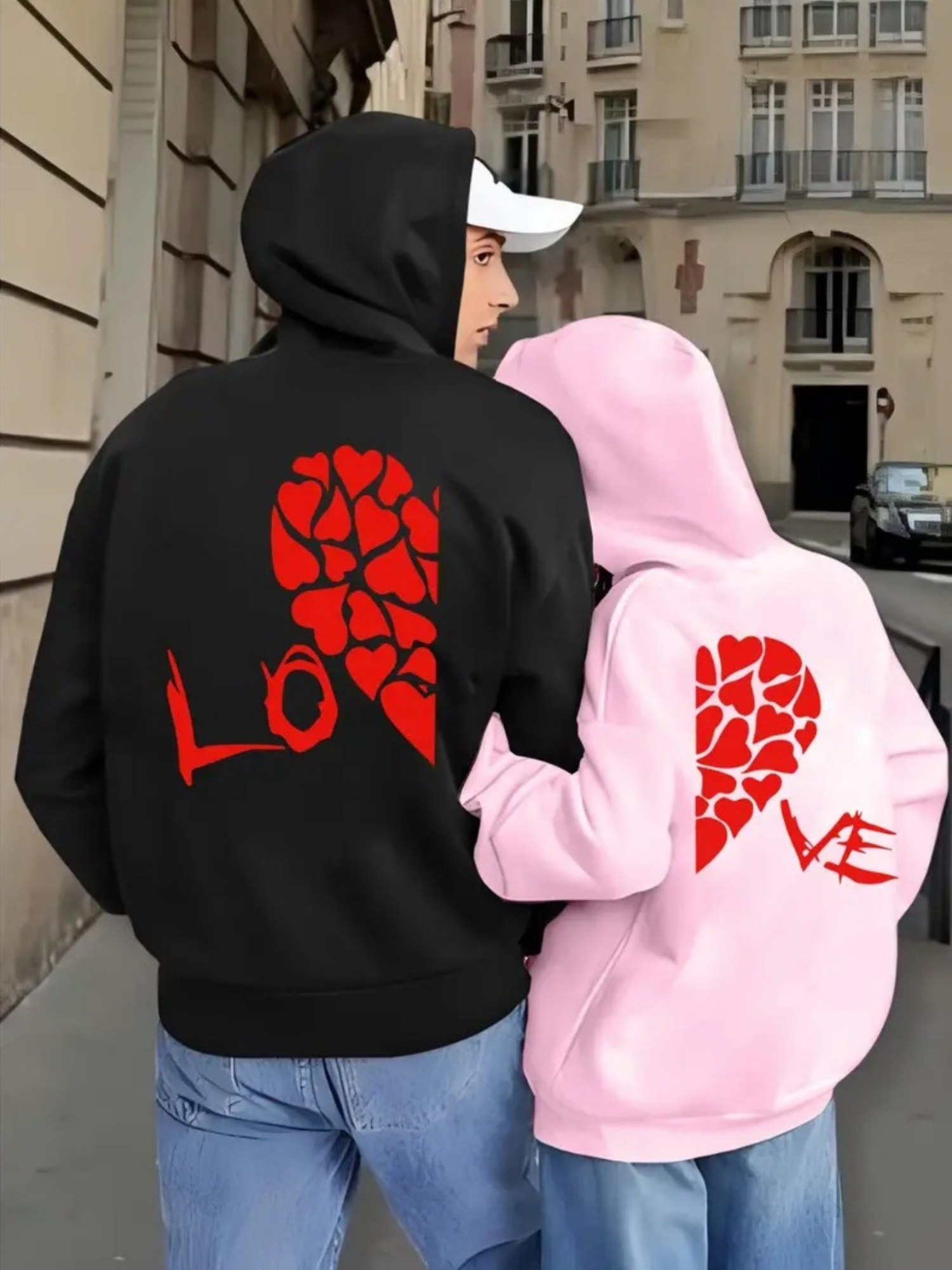 sweat à capuche couple linscription rose Temu Belgium