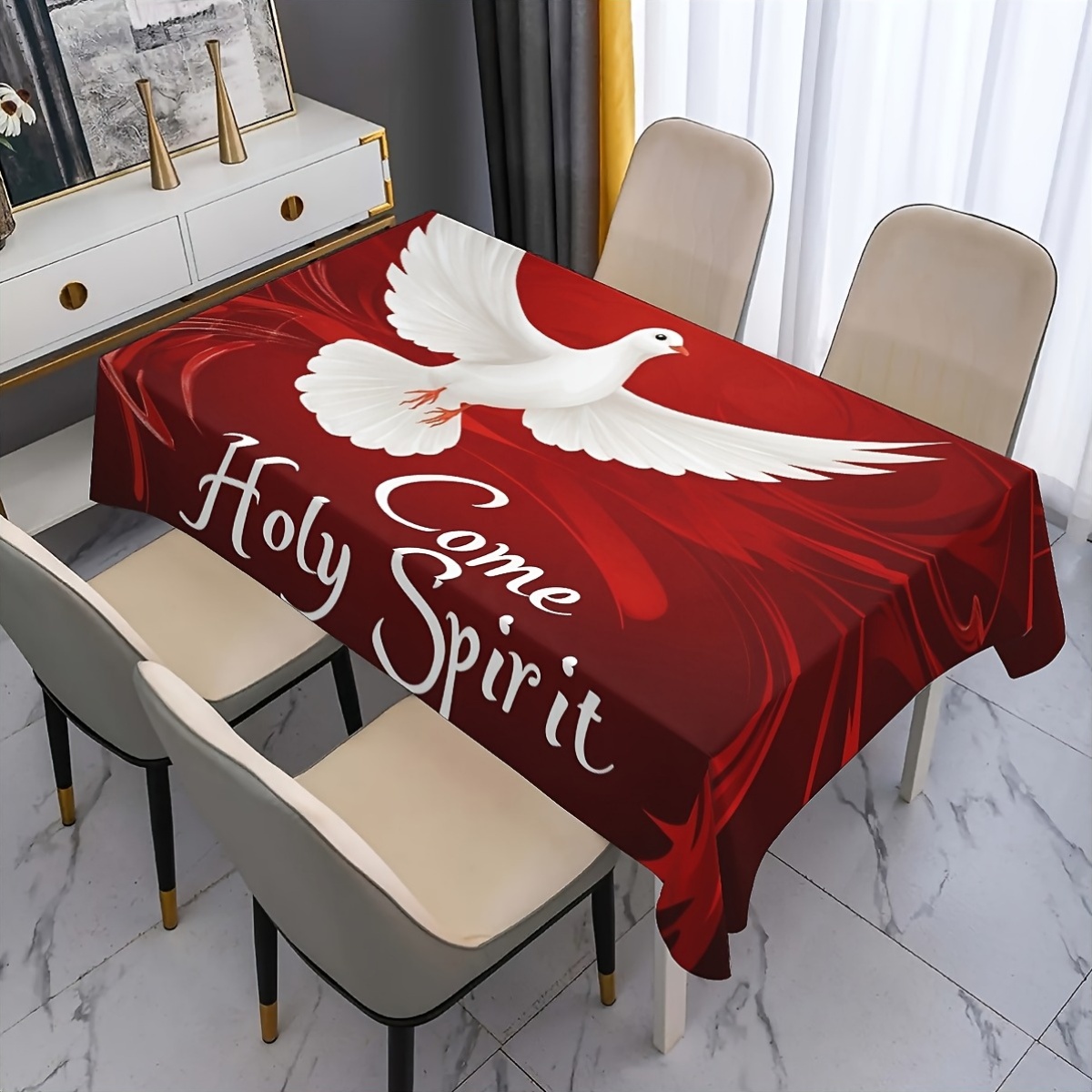 item picture 1pc   red rectangular tablecloth with white quail design   holiday parties restaurant decorations and holiday tablecloth settings table decorations spiritual decorations