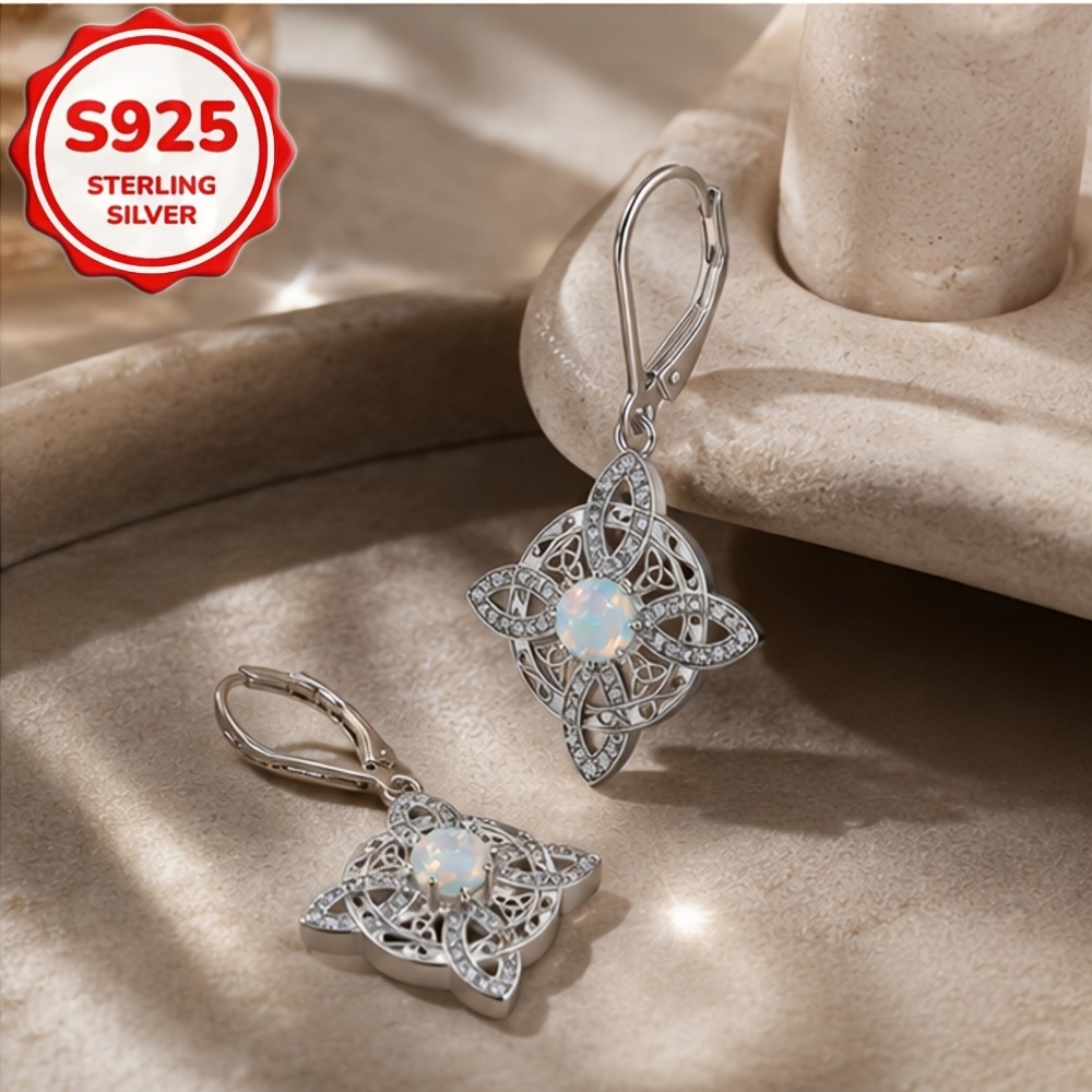 2pcs S925 Silver Celtic Knot Ear Drop Earrings, Vintage Design