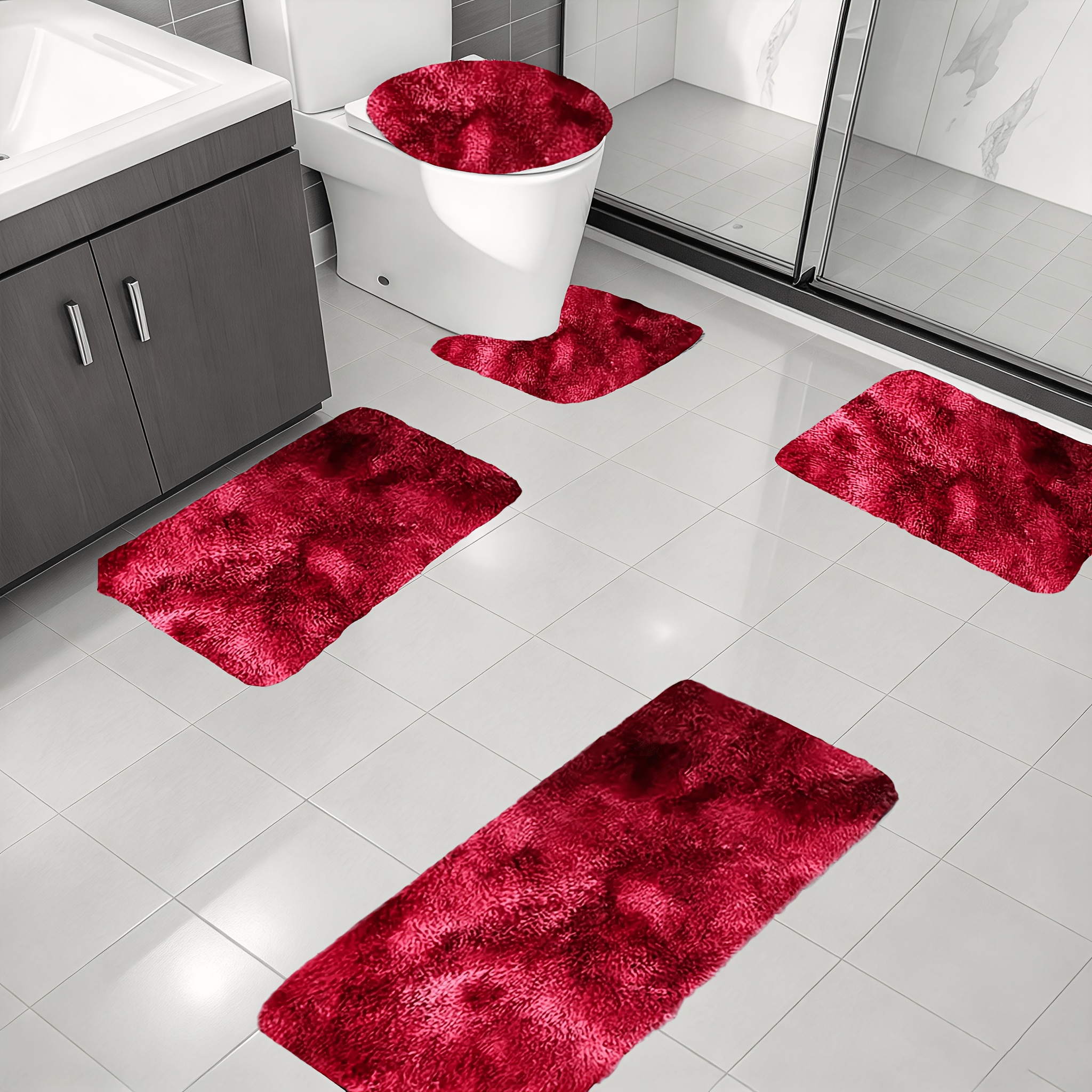 TEMU 5 piezas de tapetes decorativos Tie-Dye para puerta, fibra, diseño de U/rectangular, alfombras para baño, alfombras y tapetes lavables, para