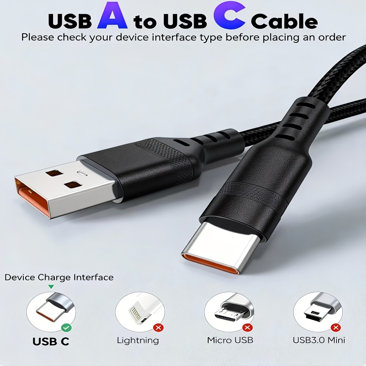 USB to Type-C Ultra-Fast Charging Data Cable, Nylon Braided