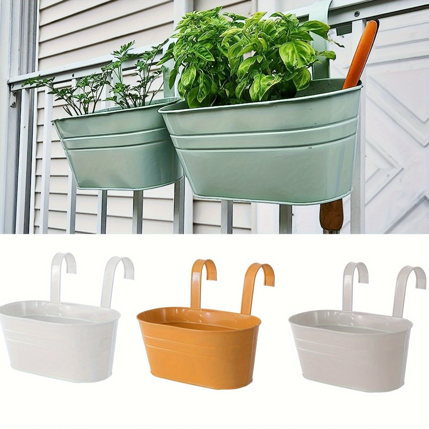 4  hanging oval flowerpot iron flowerpot holder large fence   balcony green planter garden hanging bucket flowerpot with detachable hooks for indoor and outdoor decoration