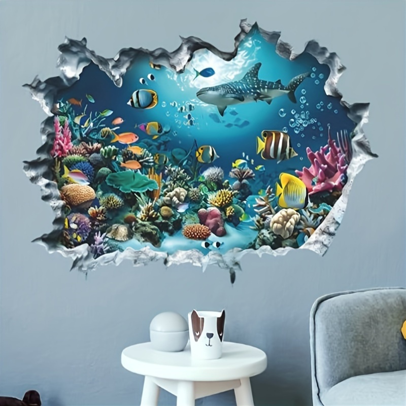 

Contemporary Ocean Theme Wall "ocean With Sharks, Decorative Glass, Etc., Irregular Shapes, Matte, Living Room, Bedroom Stickers