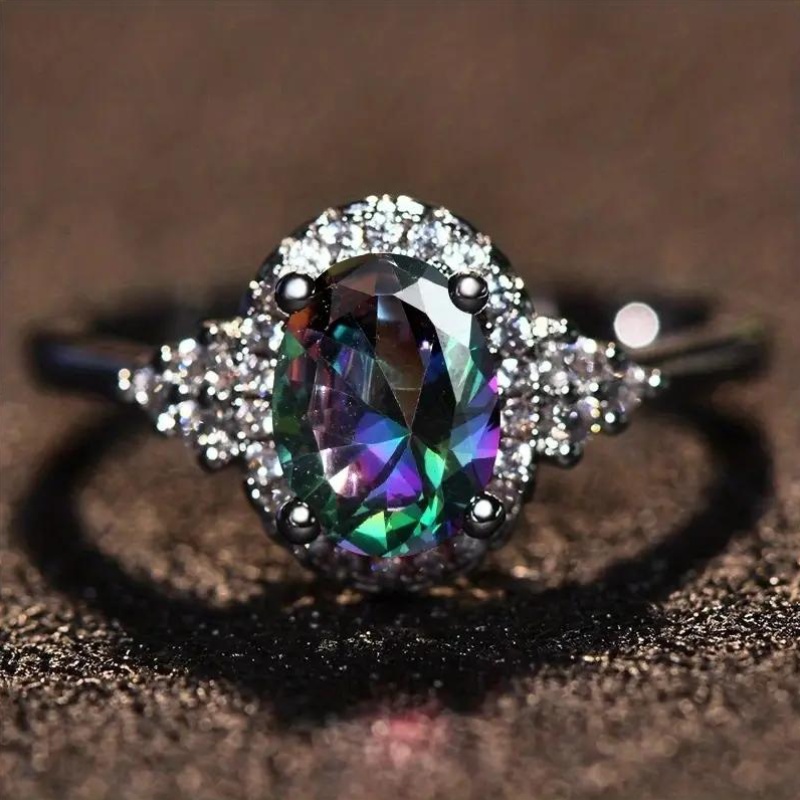 Women's Classic Inlay Oval Zirconia Geometry Ring, Elegant Gift