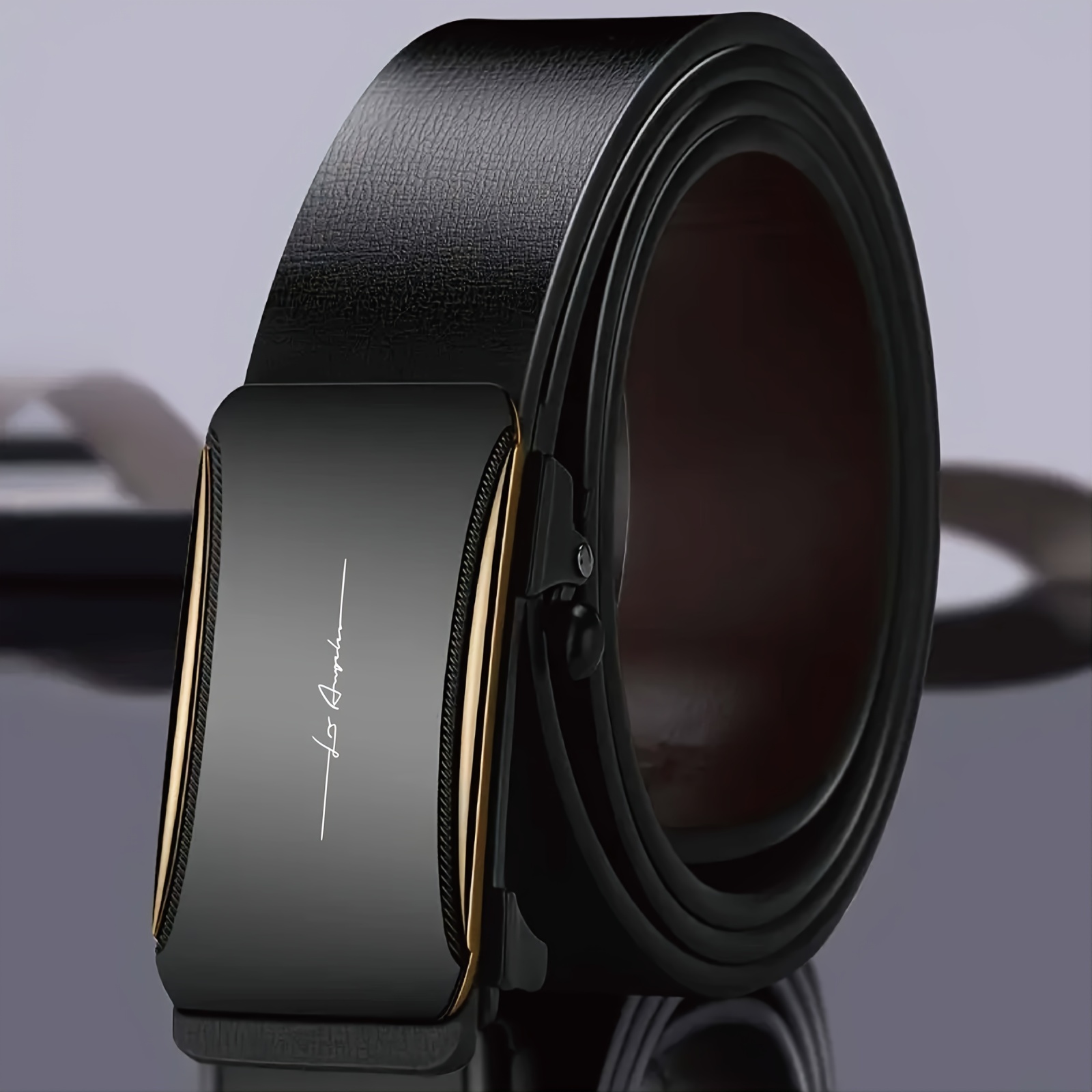 Men'S Personalized LOGO Automatic Buckle Business Belt | Black and Golden Color, Faux Leather, Easy and Smooth Design, Ideal for Office and Commuting, Durable and Stylish