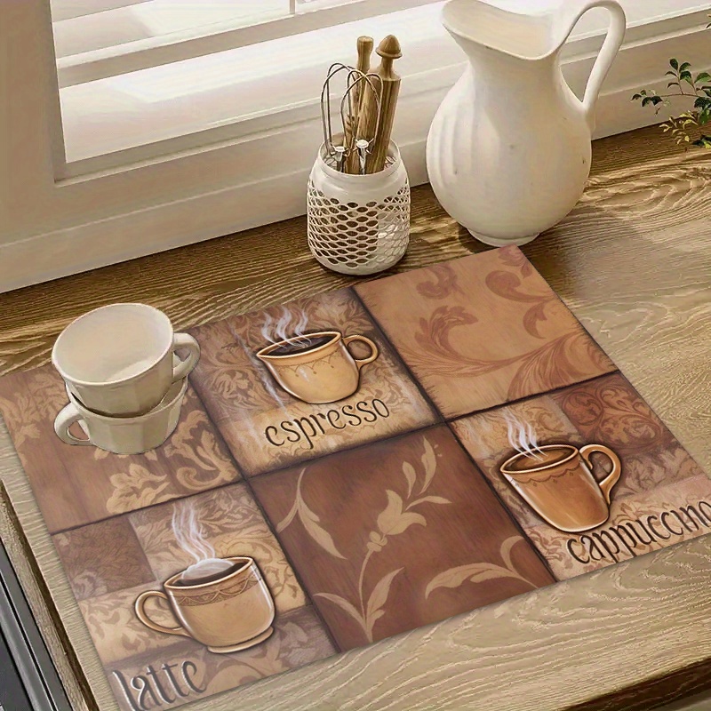 TEMU 1pc Vintage Coffee Pattern Espresso Machine Mat - Stylish & Absorbent Rubber Mat For Coffee Makers, Decorative Drying Mat For Kitchen