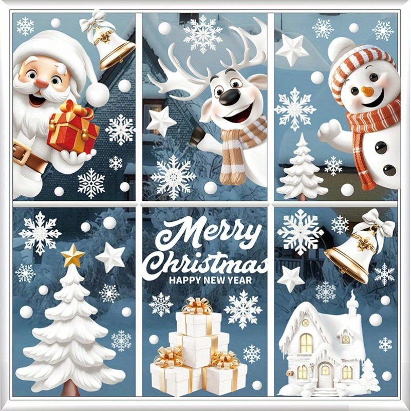 146-Delig Kerstwindow Cling Set - Prettig Kerstfeest en Gelukkig Nieuwjaar PVC-windowstickers met Sneeuwvlokken, Geschenkdozen, Sinterklaas, Rendieren