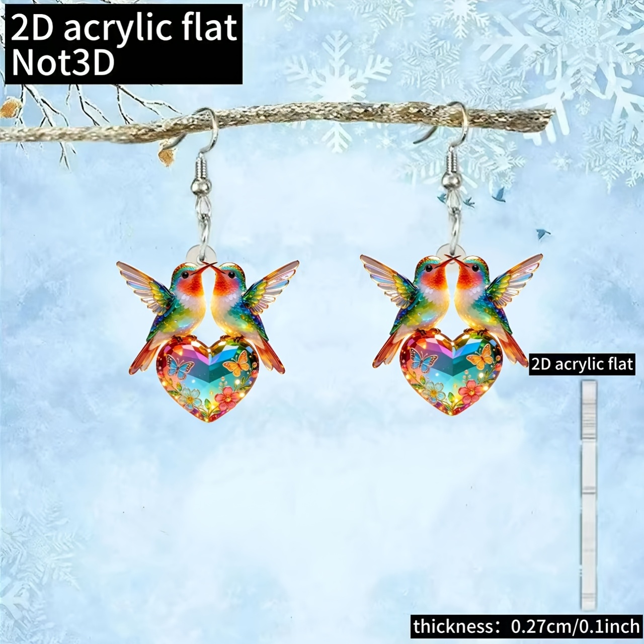 Women's Cute Bird Pattern Drop Earrings, 2D Flat Design