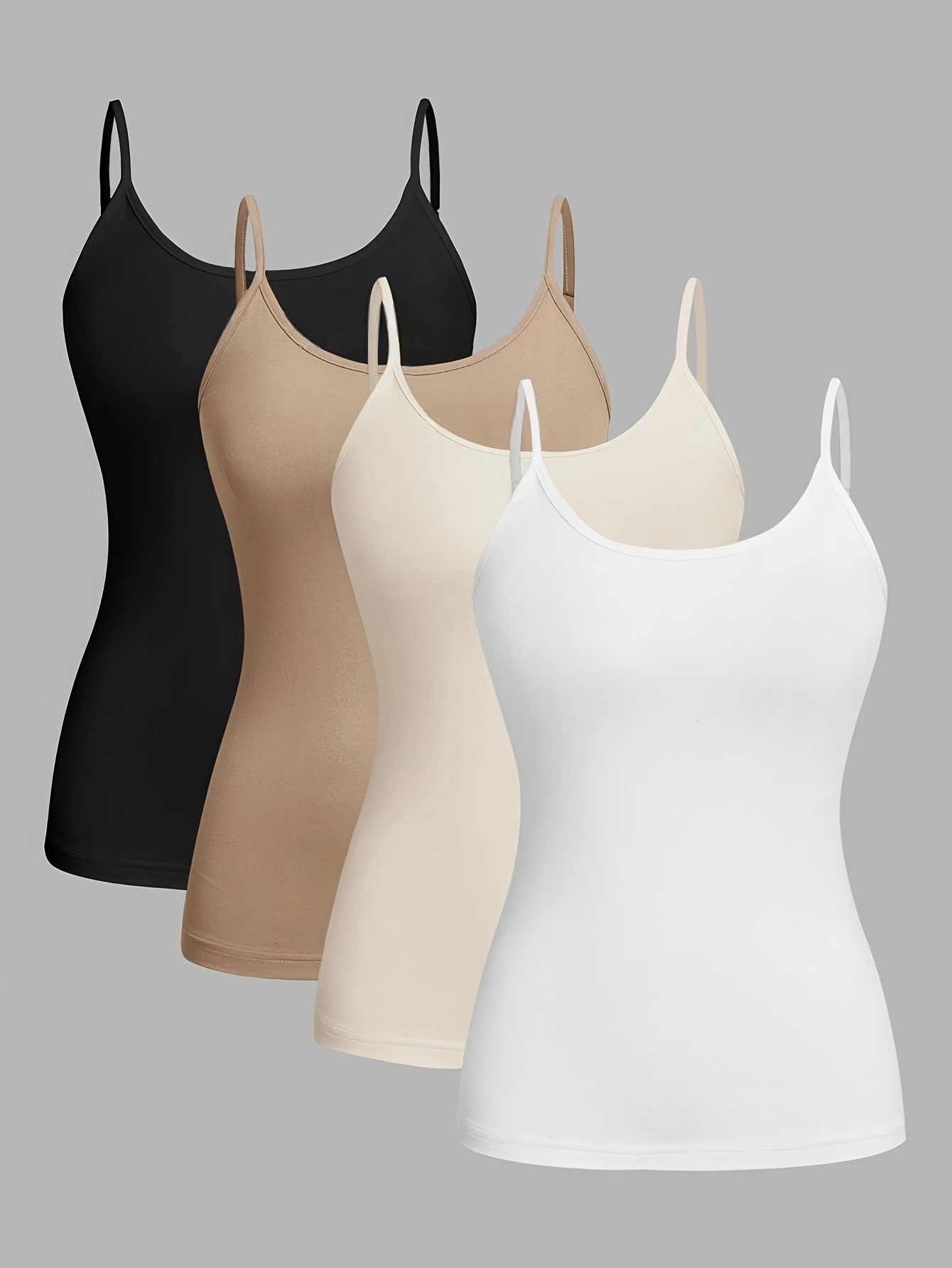 4 pack womens solid color casual tank tops slingback strapless knit fabric polyester 95 elastane 5   stretch   fit for spring summer fall