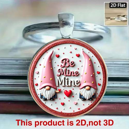 1pc 2d flat cartoon style elf love keychain pink hat heart holding gnome polka dot background with edge romantic and accessory for car keys backpacks and ideal for valentines day