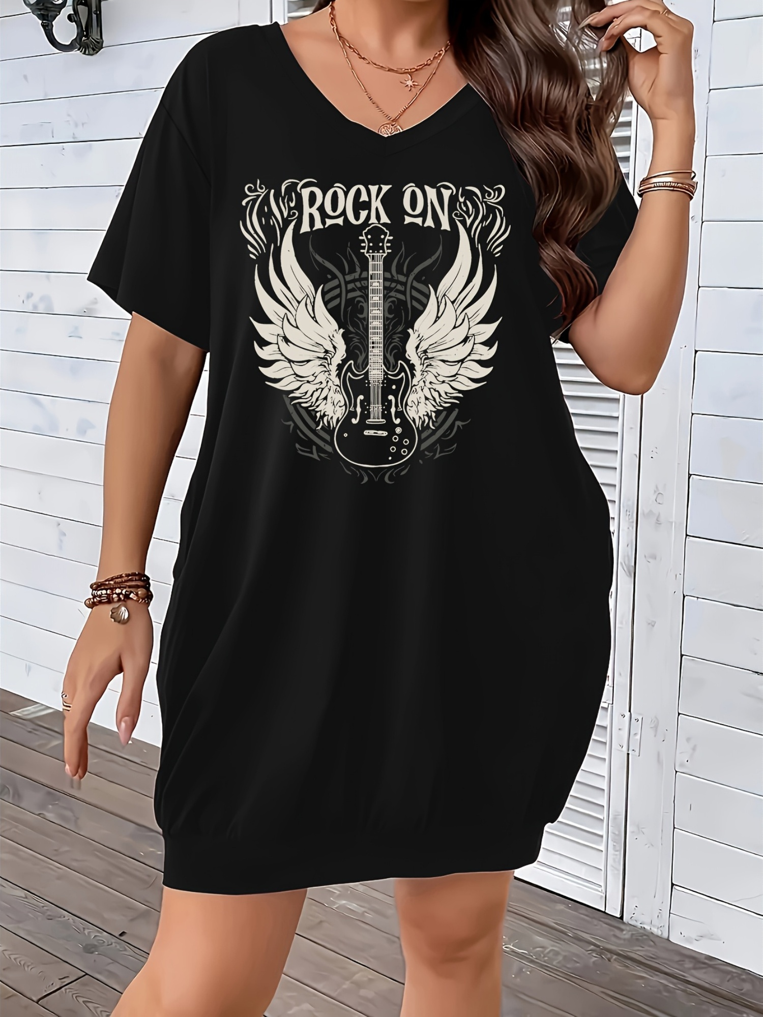 plus size fitted t shirt dress Plus Size Cuffed T-Shirt Dress main image 1