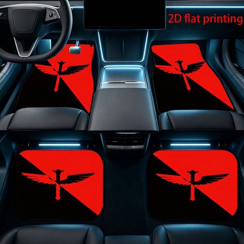 2d düz 4lü set, koyu gotik tarzı desenli evrensel paspasları, i̇çi dekorasyon, karanlık gecenin kanatları ve asa dekoru, sedan/suv/mpv için uygun, evcil hayvan dostu malzeme, i̇çi tutma