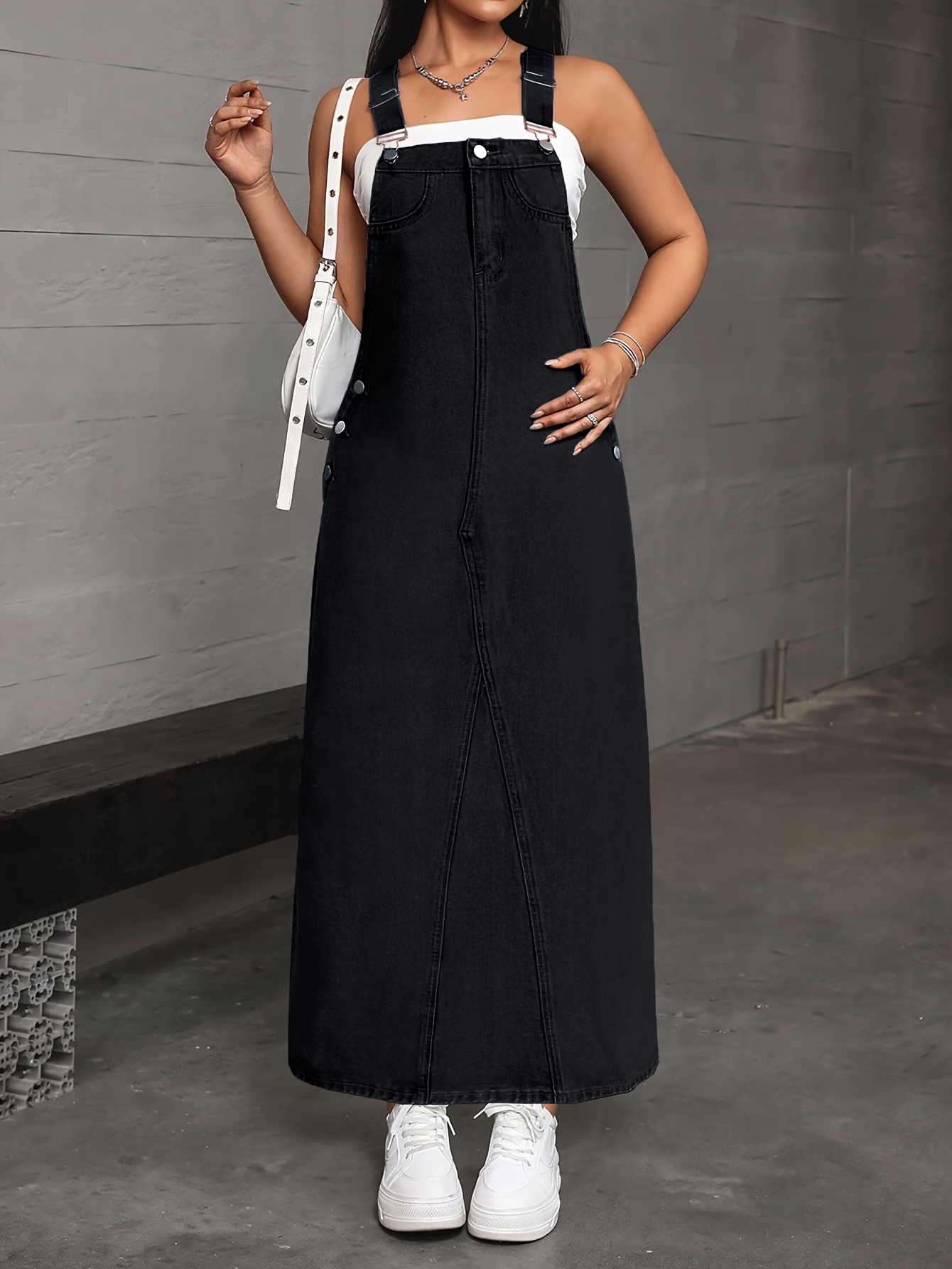 blue jean overall dress sold on Temu United States