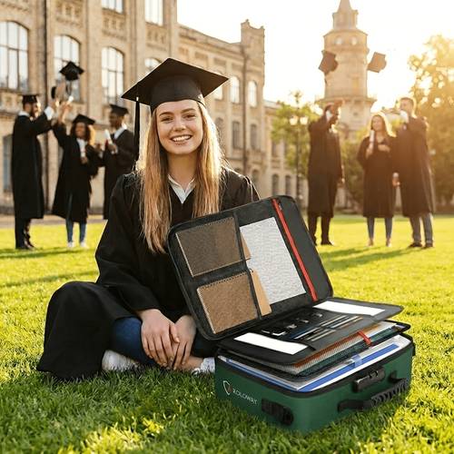 1pc fireproof document bag with lock reflective strip 17 x 11 8 x 5 inch important document storage bag with multi layer file organizers graduation decorations class of 26