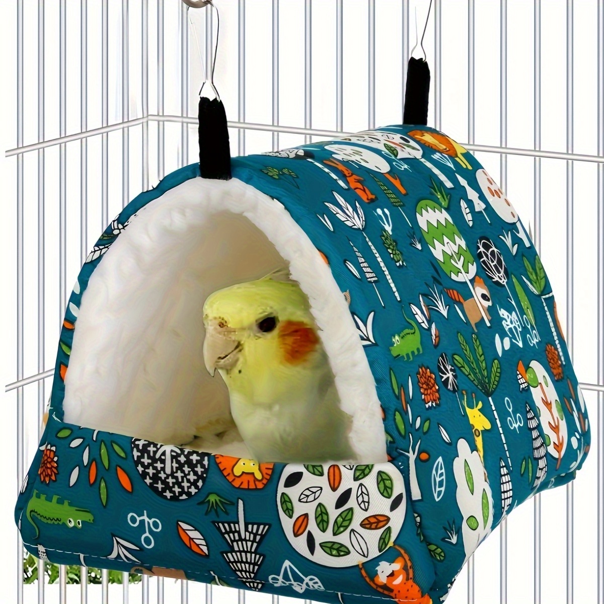 Nido Cálido de Invierno para Pájaros - Hamaca Colgante de Terciopelo, Jaula Pequeña con Cama de Felpa Esponjosa para Pájaros Pequeños, Adecuada para Loros, Periquitos de Cola Larga y Cacatúas, Sin Batería