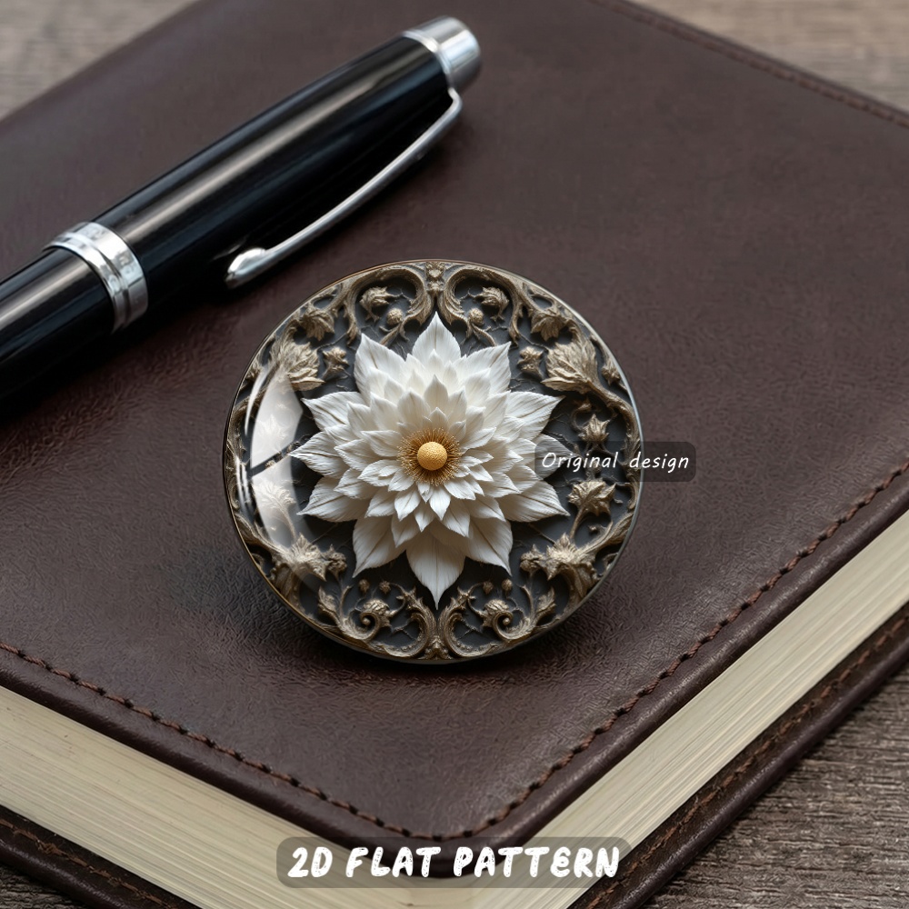 European Retro Relief Style White Lotus Brooch