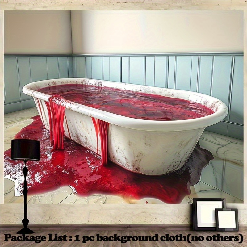 1pc bloody bath backdrop realistic horror themed party banner with blood splattered tub and overflowing   design 39x59inch 70 8x90 5inch   halloween live streaming photo shoots no electricity needed halloween decoration 0
