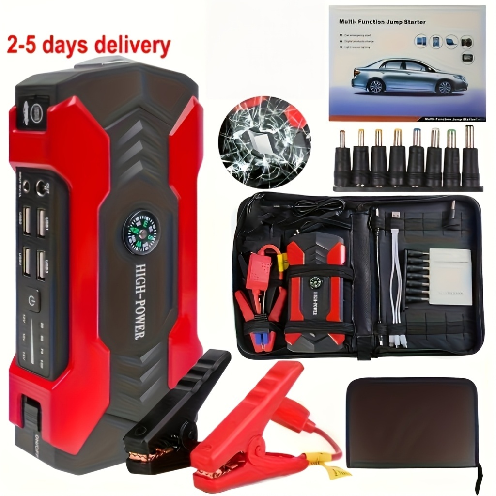 TEMU 29800mah Portable Jump Starter - Emergency Power Bank For Phones, Cars, Motorcycles & Yachts - With Flashlight, Compass & Sos Mode For