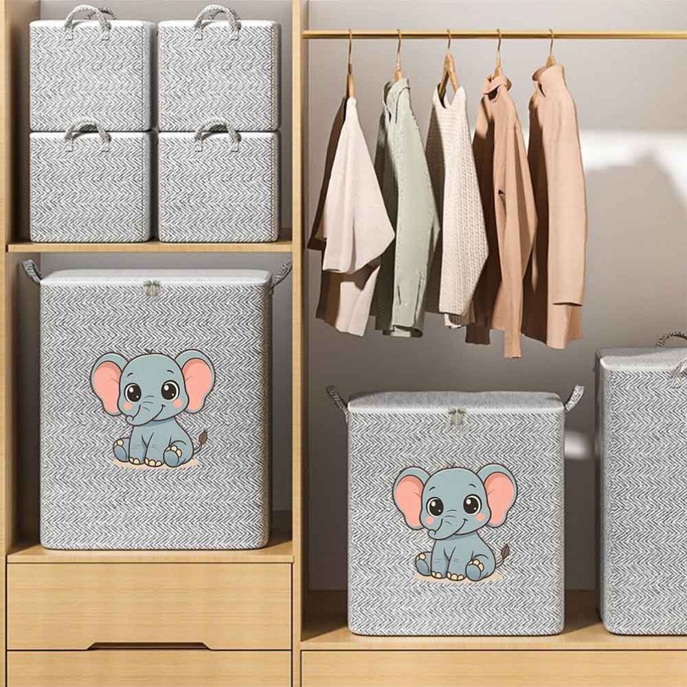 Cute Elephant Design Collapsible Storage Box, Spacious Fabric Organizer Bin