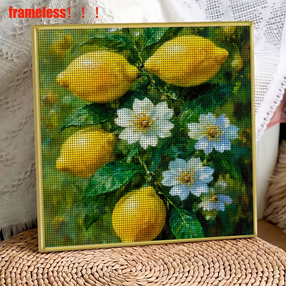 Cross-Stitch Kit Without Frame, Yellow Lemons and White Flowers Design