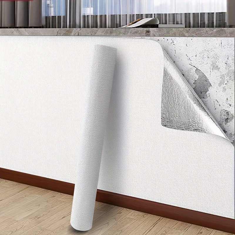 Behang Zelfklevend Effen Kleur Geluiddicht Waterdicht 3D Driedimensionaal Reliëf Verdikte Muursticker Wit Linnen Patroon