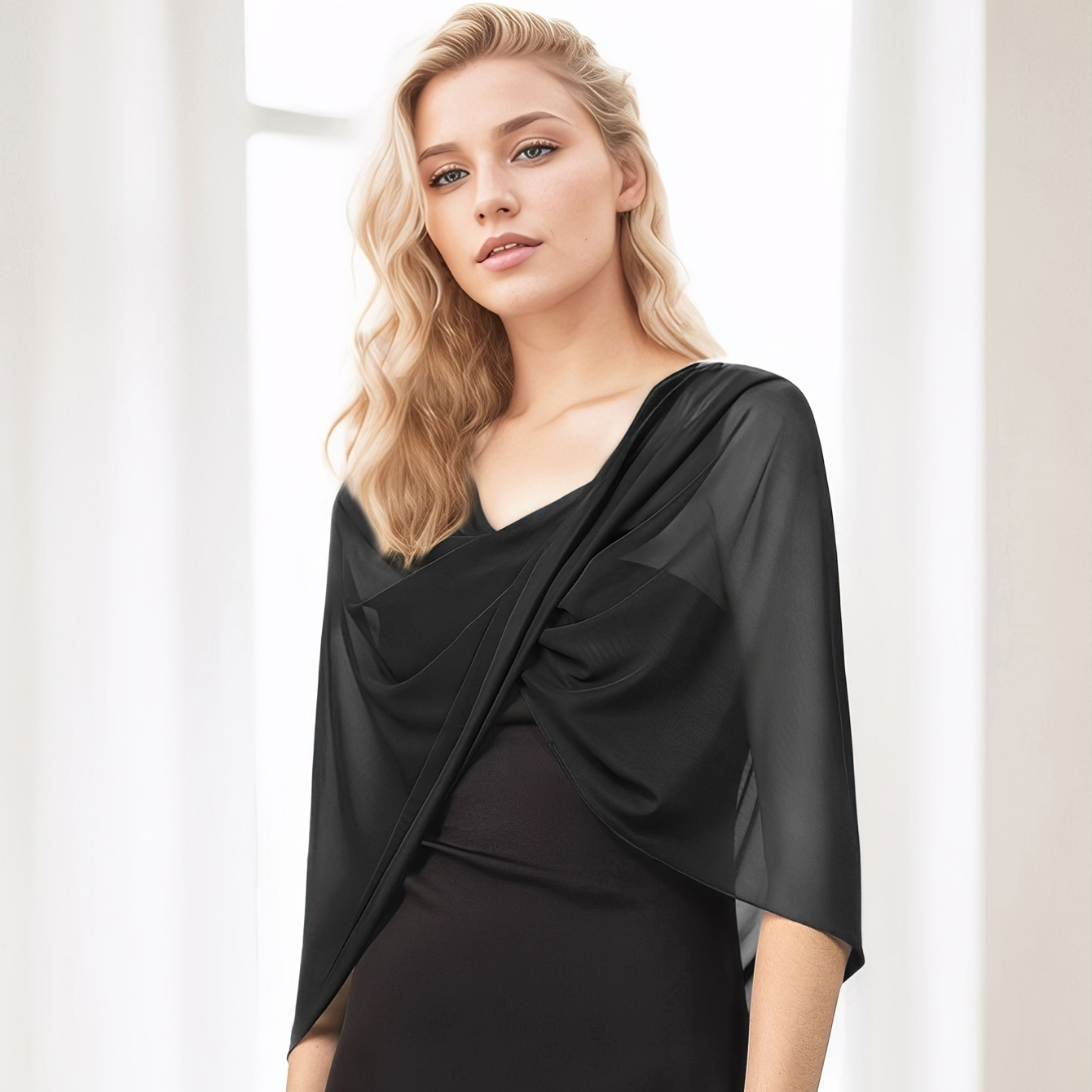 belk plus size formal dresses Luxury Pleated Satin Pullover Cape Shawl Evening Dress main image 1