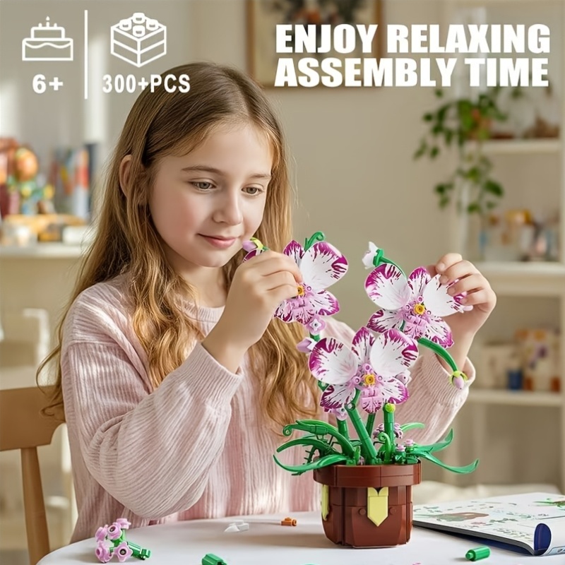 323 pcs orchid potted building block assembly set realistic - Temu