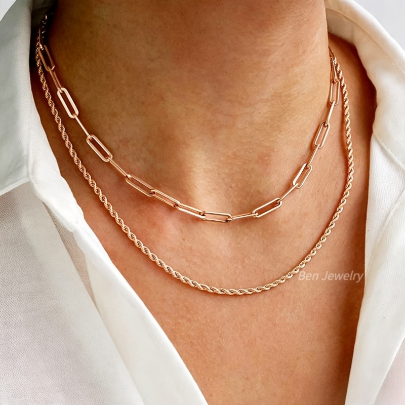 Women's Rose Golden Twisted Rope Necklace, Bohemian Style