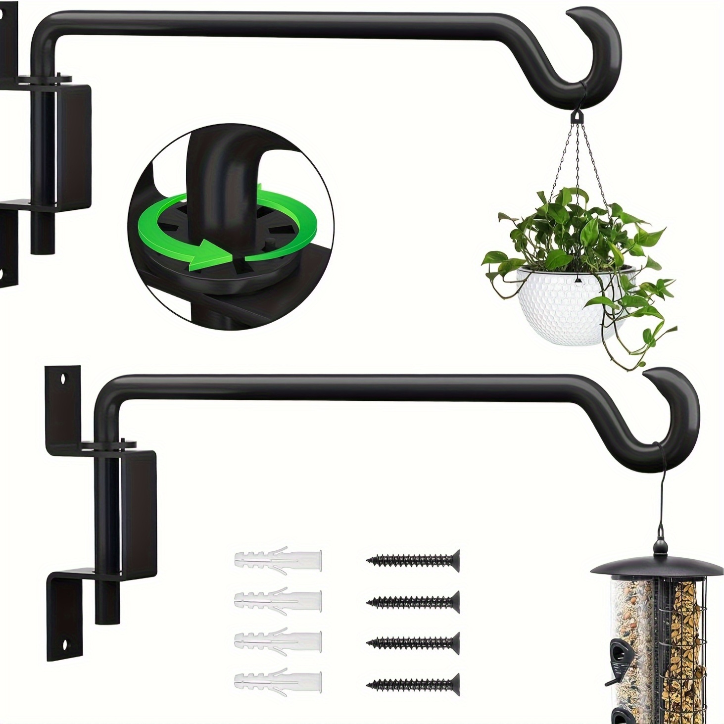 TEMU 2 Pack Heavy Duty Metal Swivel Plant Hangers With 360° Rotatable Design, Adjustable Height & Space-saving Wall-mounted Indoor/outdoor Hanging
