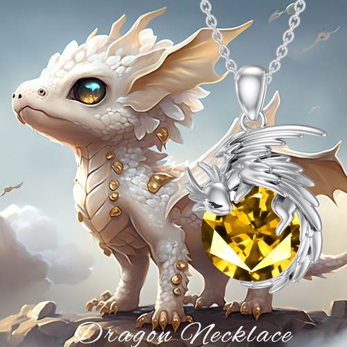 Dragon Necklace with Birthstone, Flying Dragon Pendant Necklace, a Jewelry Gift for Women