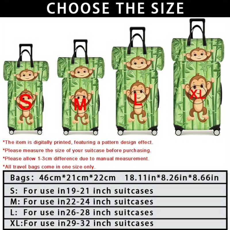 Green Bamboo & Brown Monkey Climbing Suitcase Set, Travel Bag & Luggage Protector
