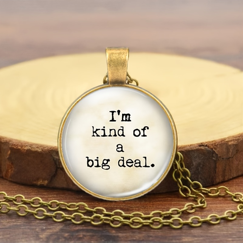 I Am a Bit Brown Metal Glass Inlaid Chain Necklace